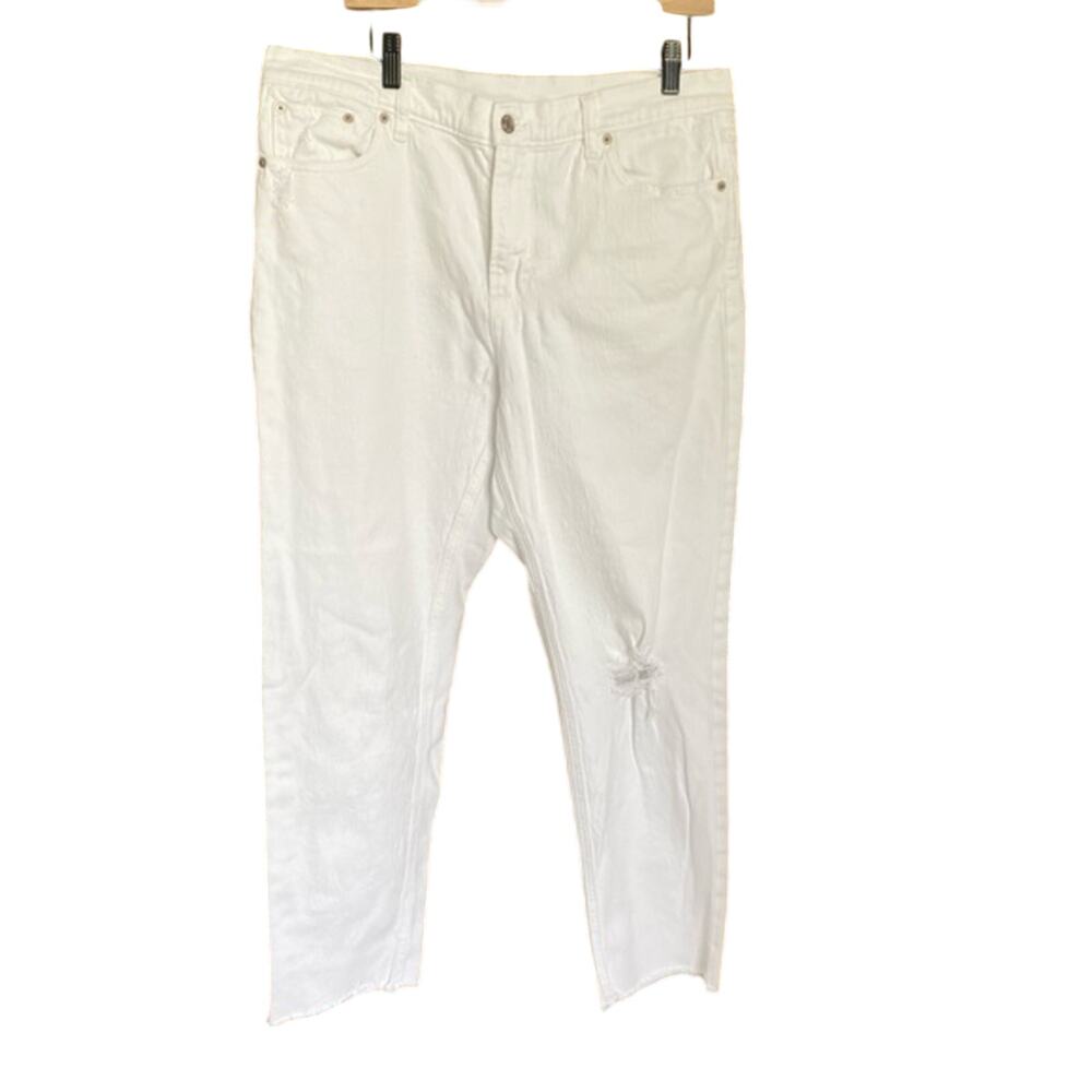 GAP White Cheeky Straight High Rise Jeans distressed 33 16 Long